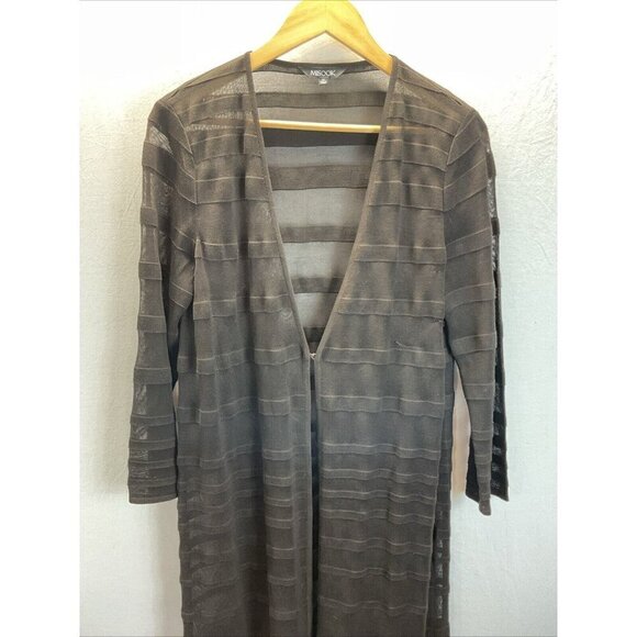 Misook Women’s Brown Striped Knit Open Front Cardigan Duster Size M - Picture 2 of 11